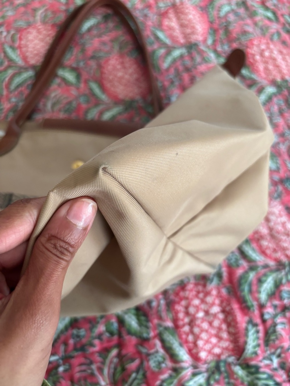 Longchamp Beige Tote with Black Eiffel Tower and Brown Trim - Picture 9 of 13